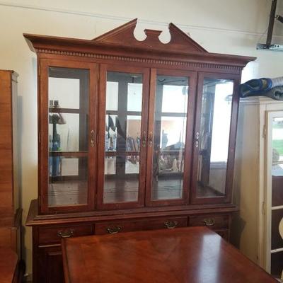 CRESCENT DINING ROOM SET 395.00 TABLE CHAIRS AND CHINA CABINET 
