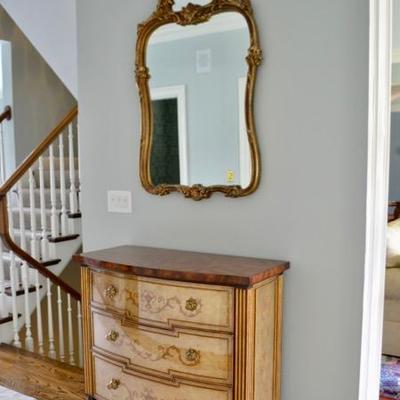 Gilt mirror and Theodore Alexander 3-drawer chest
