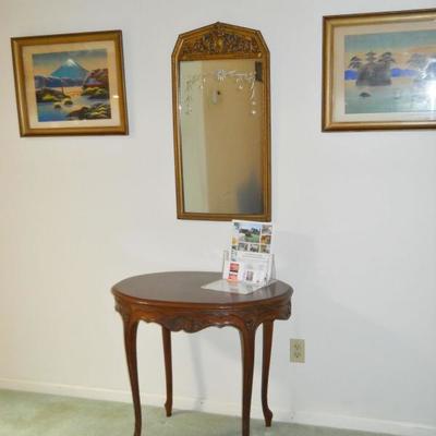 framed art, occasional table, vintage mirror, etc.