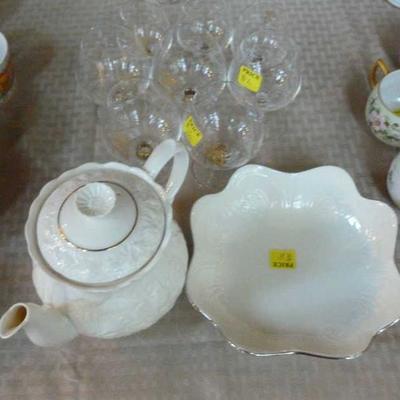 Box lot of Lenox items and glass brandy snifters
