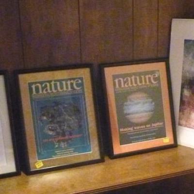 Three framed magazine covers and one unframed  signed lithograph
