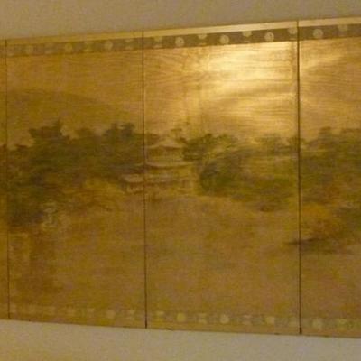Vintage Asian four panel hanging wall art
