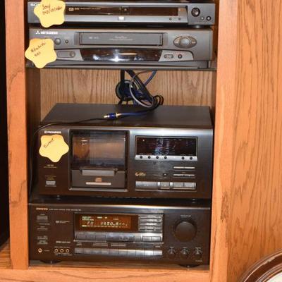 Sony DVD player, Mitsubishi VHS Player, Pioneer Stereo system