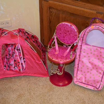 Doll camping tent, misc. furniture