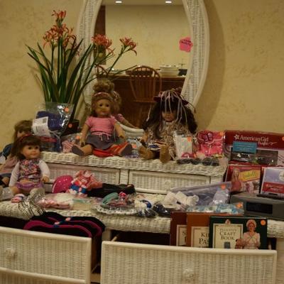 Wicker Dresser, American Girl dolls and accessories
