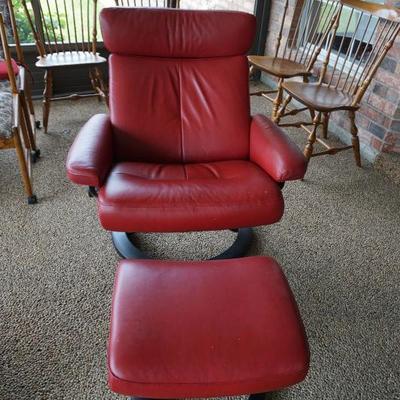 Red Leather Rocking Chair with Matching Ottoman