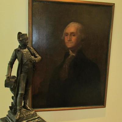 Napolean statue and George Washington oil painting