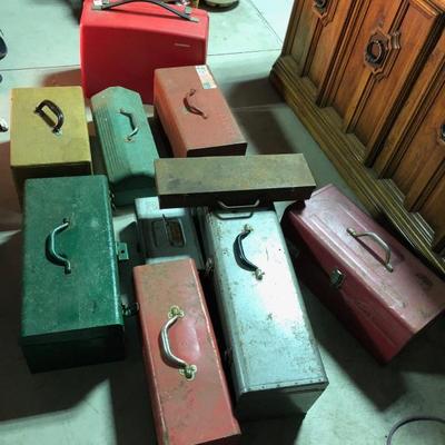 Many vintage tool boxes