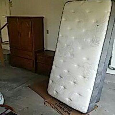 Twin Matress with Armoire and Night Stand