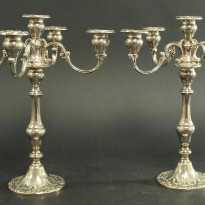 Lot 162A: Pair Sterling Silver 5-Light Gorham Candelabra 