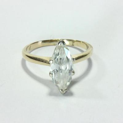 Lot 223: Yellow Gold Marquise Diamond Ring 