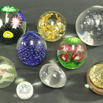 Lot 91: Lot of 9 Glass Paperweights 