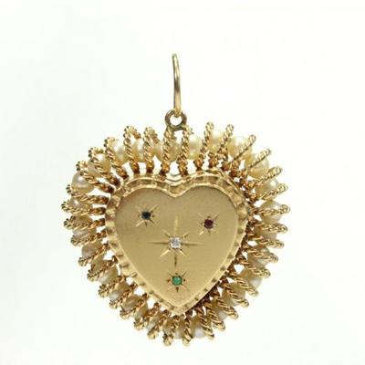 Lot 217: Heart Charm Locket with Gemstones & Pearls 