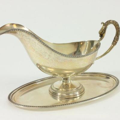 Lot 170: 800 Silver Gravy Boat with Swan Handle 