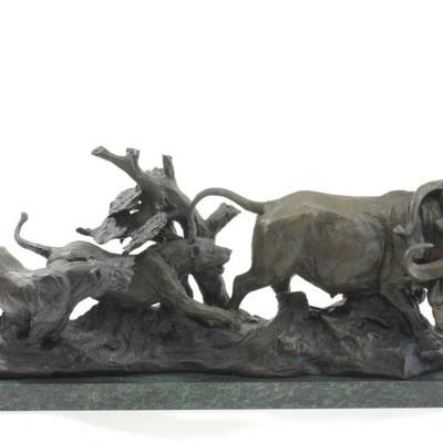 Lot 24: Bronze Grouping of Lions Attacking Buffalo 