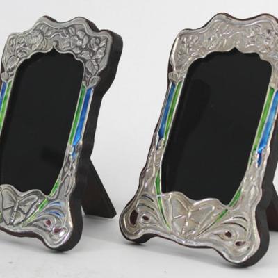 Lot 152: Pair Art Nouveau Style Silver & Enamel Frames 