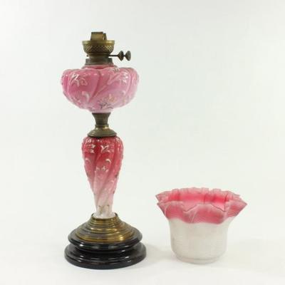 Lot 257A: Victorian Pink Art Glass Oil Lamp 