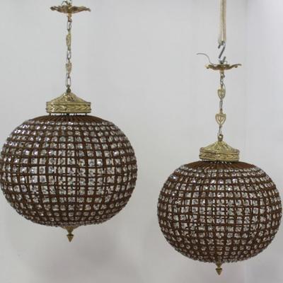 Lot 252: Pair Beaded Crystal Chandeliers 