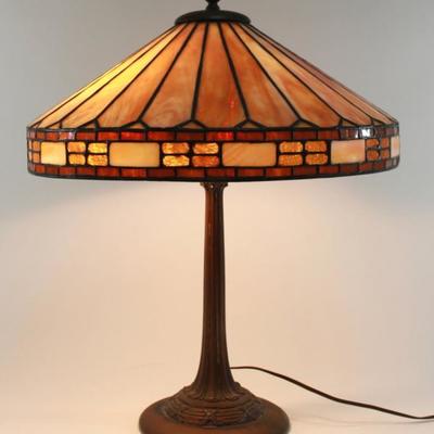 Lot 262: Arts & Crafts Slag Glass Lamp, Att. to Handel 