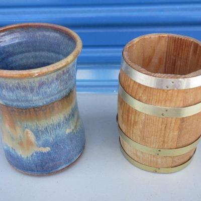 Pottery and wood stein mug