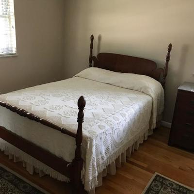 Full size 4 poster cheery bed
Includes mattress, box springs and pillows 
