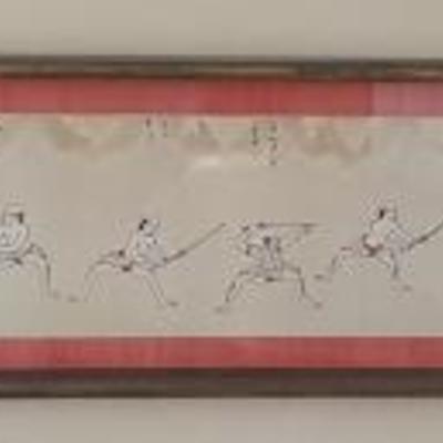 FWE016 Antique Japanese Horizontal Scroll Sword Fighting #2
