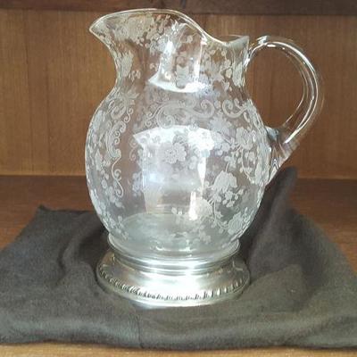 FWE080 Etched Glass Pitcher with Sterling Base
