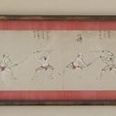 FWE015 Antique Japanese Horizontal Scroll Sword Fighting #1
