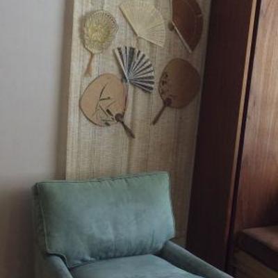 FWE005 Armchair, Oriental Rug, Fan Wall Hanging
