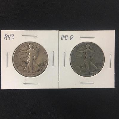 1943 & 1943 D Walking Liberty Halves-90% Silver