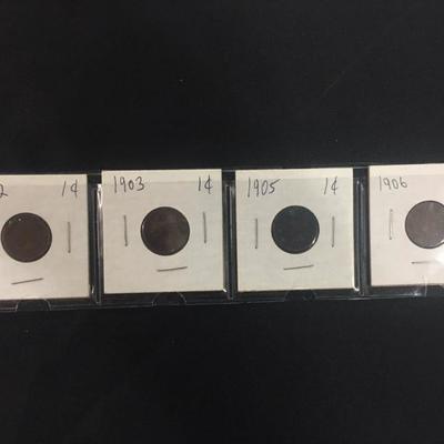 4 Indian Head Pennies-1902, 1903, 1905, 1906