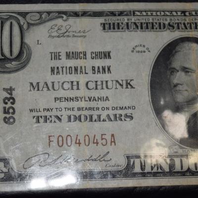 $10.00 US Currency Note - Bank of Mauch Chunk, PA - RARE
