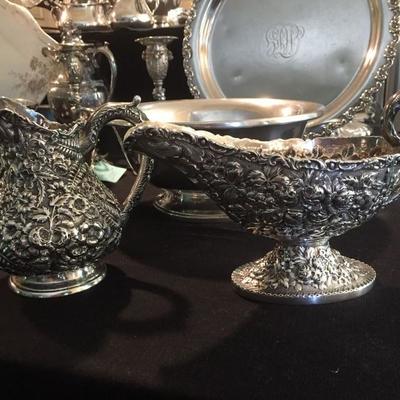 Repousse Sterling Silver Cream Pitcher & Gravy Boat