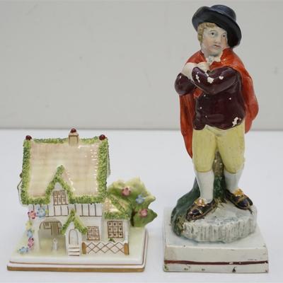 1- Staffordshire Pottery Figure of Winter c. 1810. A nicely coloured early 19th century Staffordshire pottery, square based figure of a...
