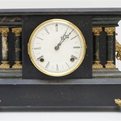 Victorian Painted Black Mantel Clock.