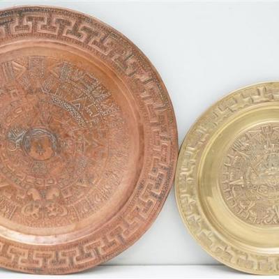 Two Vintage Aztec Calendars. 1- Hand Hammered Solid Copper 15 1/2