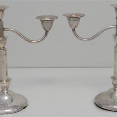 Matched pair of Mid Century c. 1960 Sterling Silver Peter Ferner, Germany Candelabra. Each candelabra has 3 sections. 3 Light insert that...