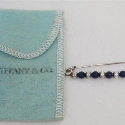 Vintage Tiffany & Co. Sterling Silver & Lapis Bar Pin. Measures approximately 2