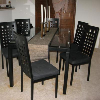 black metal frame table and chairs with glass top dining table                                                 BUY IT NOW  $ 375.00