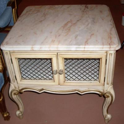 2 MARBLE TOP FRENCH END TABLES