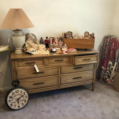 Nice solid dresser and  antique doll collection