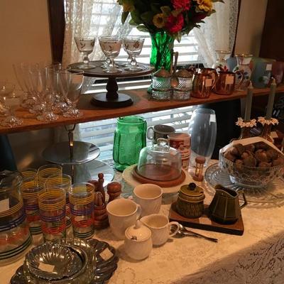 Lots of glassware and serving pieces