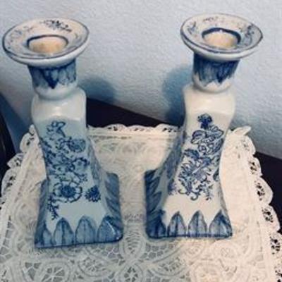 Blue and white porcelain candle holders. Asking $11 each.