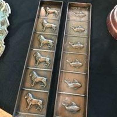 Copper plated steel chocolate molds. Victorian English. Antique. Asking: $90 each.