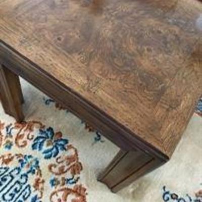Two (2) burled Walnut square coffee tables. Brand: Lane. 15 1/4