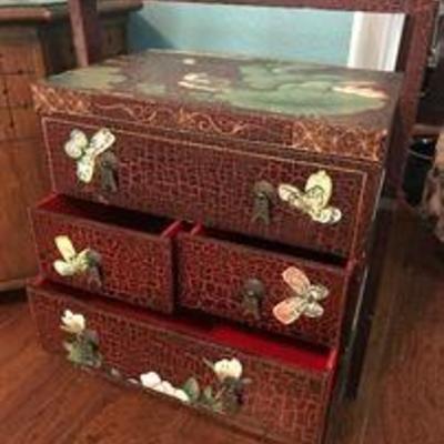 Vintage Asian lacquered basket with drawers. 22.5