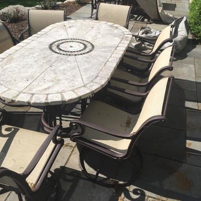 Brown Jordan Outdoor stone top patio Table and Chairs
