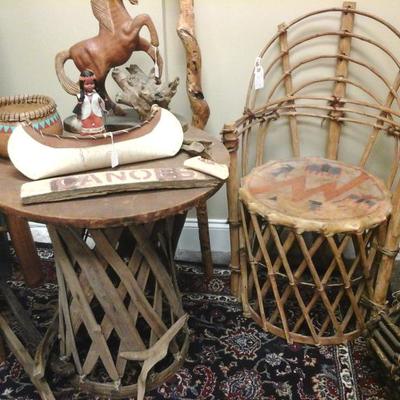 South western hand made cane and rawhide table and chair. Was $199. now $150.
