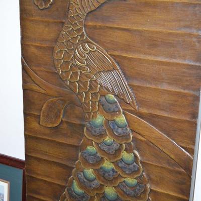Wooden and metal peacock wall hanging. Was $225 now $150.