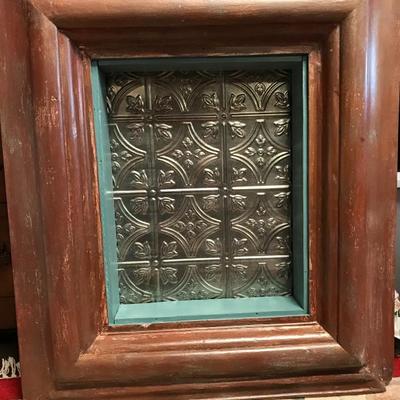Antique shadow box with faux tile back. 